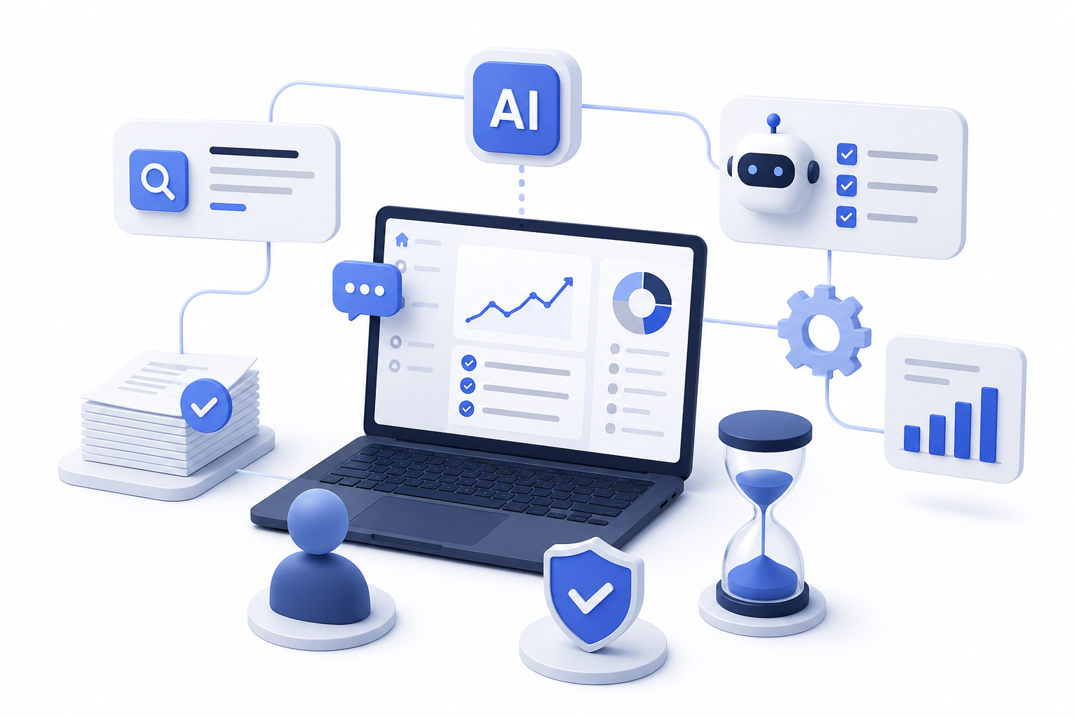 AI-powered business support system illustration